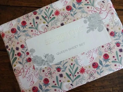 SHABBY CHIC Rachel Ashwell CISNES ROSAS DE VACACIONES Bastones de Caramelo Floral JUEGO DE SÁBANAS REINA Foto 1 de 4