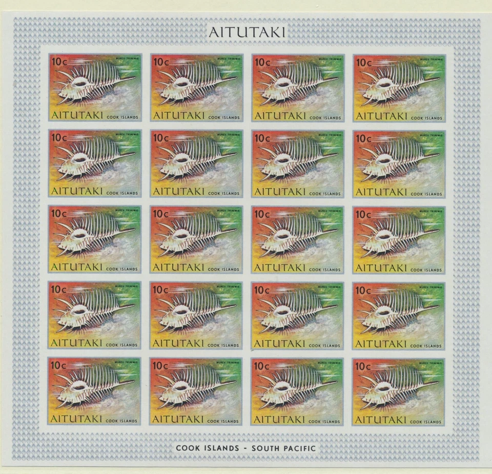 Aitutaki 89 1974 10c Murex Triremis Seashell IMPERF hoja de 20 VF NH Foto 1 de 1
