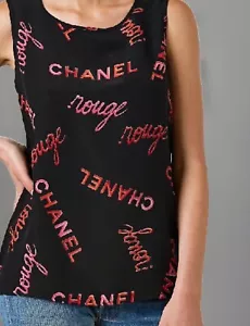 CHANEL 1996 Black Red TOP Blouse Chanel Rouge Print Silk Sz.40 (8) Fit Sz. 38 (6 - Picture 1 of 3