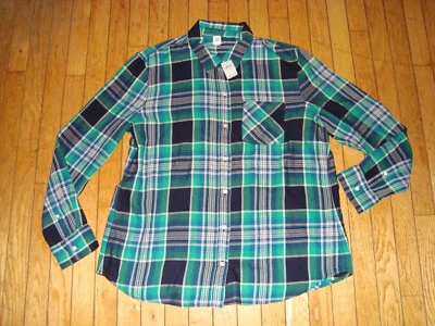 GAP 女士长袖纽扣棉/VISCOSE PLAID 衬衫尺寸 XL 全新带标签! — 第 1/4 张图片