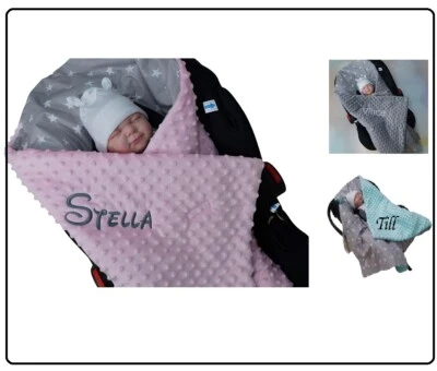 ★Babydecke mit Namen  ★ Baumwolle ★90 x 90 cm★ MINKY ★ Babyschale Einschlagdecke - Bild 1 von 3