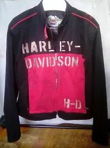 Mujer Harley Davidson Chaqueta Negra Águila Roja Plateada Bordada HD Hombro Almohadillas - Imagen 1 de 4