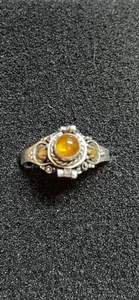 Vintage Antik Sterlingsilber Bernstein Stein Gift Pillendose Ring Stein Größe 9,5 - Bild 1 von 2