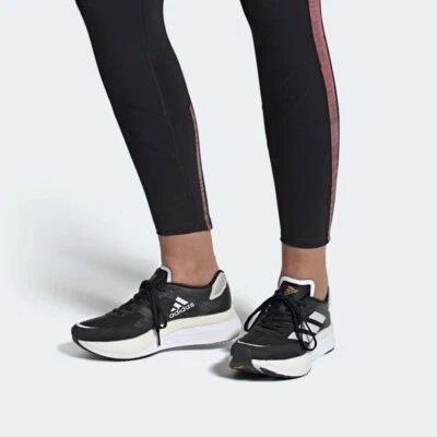  - adidas Adizero Boston 10 Core Black / Cloud White / Gold Metallic Size 6.5 - Image 1 of 4