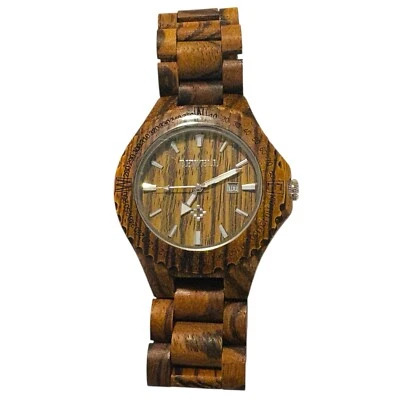Relojes de pulsera BEWELL de madera de cuarzo informales cara redonda fecha reloj de madera Foto 1 de 4