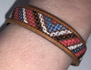 Bracciale In Pelle ORCIANI Italia Taglia Large 8 3/4"" Chiusura a scatto Azteca Chevron Unisex - Foto 1 di 20