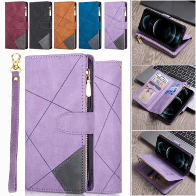 Luxury Leather Zipper Flip Wallet Case For iPhone 14 13 16 Pro MAX 11 12 Mini XS - Image 1 of 4