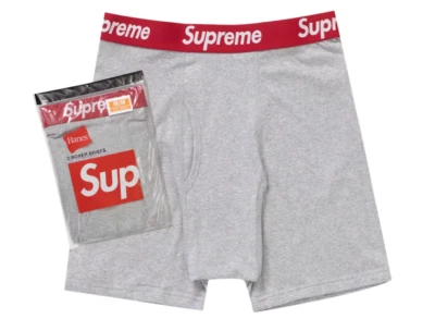 Supreme x Hanes Boxer Briefs (2 pack) - Heather Grey - S, M, L, XL - Image 1 of 3