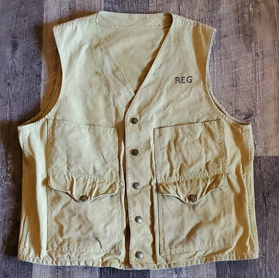 C.C. Filson Men's Vintage 50s? Distressed Hunting Canvas Vest LOGO REG Tan SZ S - Image 1 of 4