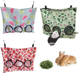 3 Pieces Rabbit Hay Feeder Bag, 3 Holes Hanging Hay Feeder Guinea Pig Hay Bag... - Picture 1 of 5
