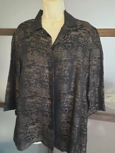 Chicos Designs Top Blouse Size 2 Asian Print Silk Blend Black 3/4 Sleeve - Picture 1 of 4