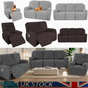 1/2/3 Seat Recliner Armchair Cover Jacquard Stretch Elastic Couch Slipcover UK - Picture 1 of 60