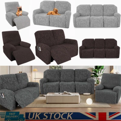 1/2/3 Seat Recliner Armchair Cover Jacquard Stretch Elastic Couch Slipcover UK - Image 1 of 4