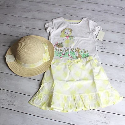 Max Studio 女孩上衣裙套装尺寸 4 4T 黄色草帽复活节帽 — 第 1/4 张图片