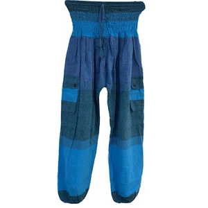 Women's Yoga Harem Trouser - Hippy Funky Festival Aqua & Blue Light Cotton Pants - Picture 1 of 5