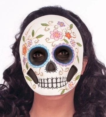 DAY OF THE DEAD ADULT FEMALE SUGAR SKULL MASK HALLOWEEN COSTUME ACCESSORY - Image 1 of 2