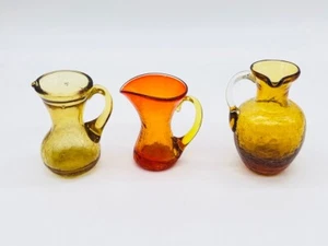 Jarra cremas jarra de vidrio craquelado ámbar naranja amarillo ámbar Kanawha vintage - Imagen 1 de 5