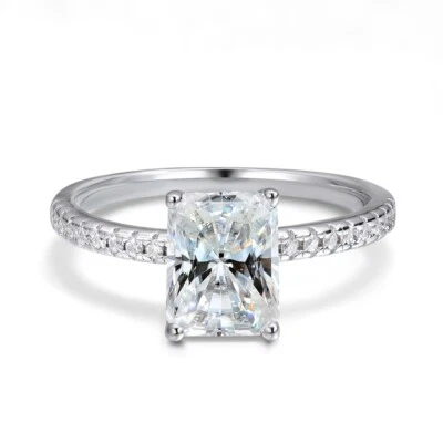 1-4CT Radiant Cut Moissanite Eternity Engagement Ring 925 Sterling Silver W/GRA - Image 1 of 4