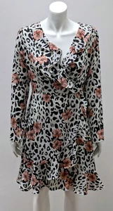 Women's Short Sleeve Chic Floral Print Ruffle Dress Size UK 8 Pink - Picture 1 of 2