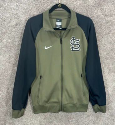 St Louis Cardinals MLB Nike Jacket Mens Small Green Black Full Zip Track Pockets - Image 1 of 4