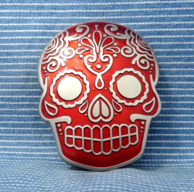 Пряжка для ремня с сахарным черепом Red Day Of The Dead винтажные джинсы Halloween Friend .GTA264 - Изображение 1 из 4