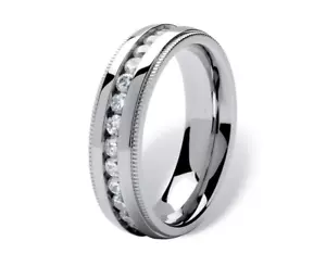 Bright White Excellent Round Cut 1.16CT Moissanite 10K White Gold Men's Band - Picture 1 of 5