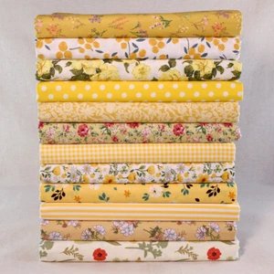 12 Yellow Cotton Floarl Sewing Precut Charm 10" Square Quilt Fabric Remnant DIY - Picture 1 of 8