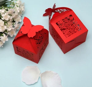 10pz Farfalle Bomboniere ROSSO PERLATO Matrimonio Porta Confetti Partecipazioni - Foto 1 di 1