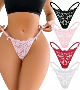 G-String Thongs for Women Sexy Lace T Back Underwear Low Rise No Show Cheeky Pan - Picture 1 of 5