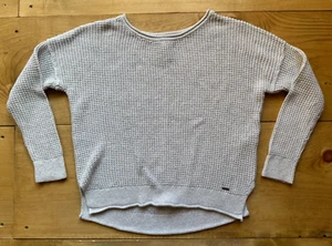 Hollister Women's Sweater-Size S-Gray-Waffle Knit-Long Sleeve-Boat Neck-Washable - Picture 1 of 6