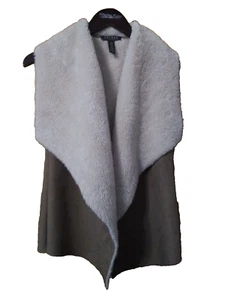 Lauren Ralph Lauren XS Open Face Faux Suede Vest Fleece Sherpa Lined Button-Less - Picture 1 of 11