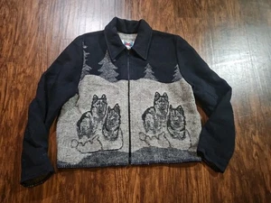 Wooded River USA Wool Coat Wolf Moon Western Jacket L 90s Y2K VTG Sz Large - Picture 1 of 11