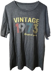 T-Shirt "Vintage 1973 Original Parts" Multicolor Graphic Dark Grey Short Sleeve - Bild 1 von 6