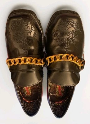 IRREGULAR CHOICE"House Sparrow Black Leather Embroidery Chain Boots Uk6 Bnib Y2k - Image 1 of 4