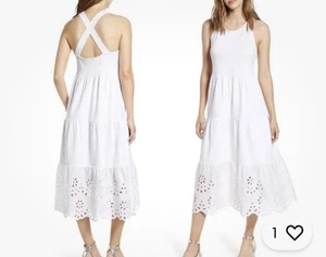 J. Rundhalsausschnitt Stufen Strick Baumwolle ärmellos Tank Pullover Ösen Spitzenbesatz Maxikleid  - Bild 1 von 5