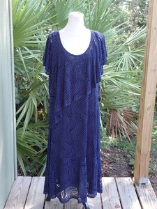 Vestido Mujer Reba 3X Azul Adornado Encaje Sobre Forro Lentejuelas Cóctel Formal Largo - Imagen 1 de 23