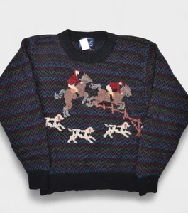 Vintage Woolrich Pullover Damen klein Wolle Pferd Fuchs Jagd Reitsport gestreift - Bild 1 von 6