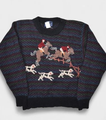 Suéter Woolrich Vintage Mujer Pequeño Lana Caballo Zorro Caza Ecuestre Rayas Foto 1 de 4