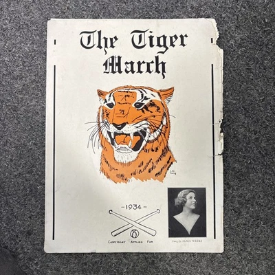 Antique 1934 DETROIT TIGERS  - THE TIGER MARCH Baseball Sheet Music WORLD SERIES - Image 1 of 3