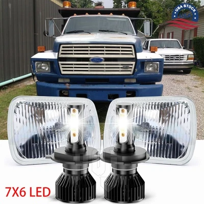 2Pcs 7X6" Square LED Headlights DRL FOR Ford F600 F700 F800 FT800 Dump Truck Foto 1 de 4