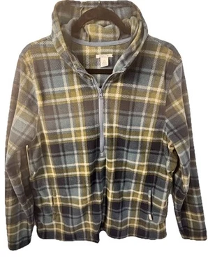 O'Neill Quarter Zip Fleece Hoodie Large Pullover Blue Green Plaid Long Sleeve - Image 1 of 4