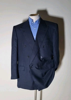 56 46R Brioni Blue Black Peak Double Breasted Full-canvas Blazer Jacket Coat - Image 1 of 4