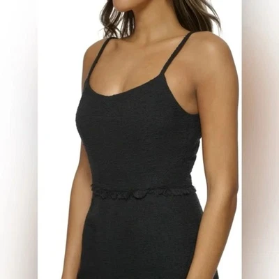 Vestido midi Donna Karan New York negro rústico chic tweed, talla 8, $395 NUEVO sin etiquetas Foto 1 de 4