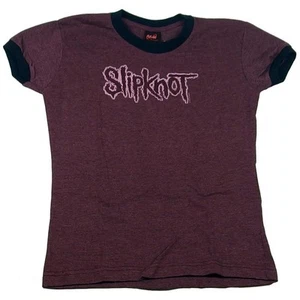 Vintage Slipknot Women's Heather Maroon Ringer Logo Babydoll T-Shirt Size S - Picture 1 of 1