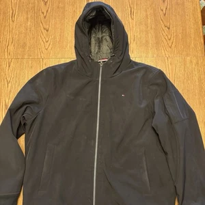 TOMMY HILFIGER Hooded Softshell Jacket XXL Black Water Wind Resistant Quilted - Picture 1 of 15