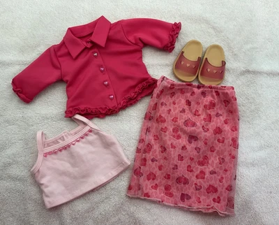 American Girl Doll Valentine Party Pink Hearts Outfit. 2001. GUC, No Box - Image 1 of 4