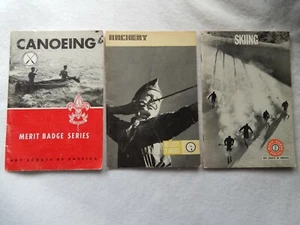 3 Vintage Boy Scouts Merit Badge Series Booklets-Canoeing, Archery, Skiing - Picture 1 of 5
