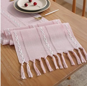 Rustikaler Leinen Tischläufer Landhausstil Tischläufer 72 cm lang bestickt - Bild 1 von 5