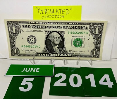 June 5, 2014 Birthday 🎂 Date One Dollar Bill Fancy Serial Number Series 2013 💵 - Image 1 of 4