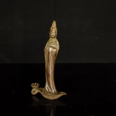 Antiguo Chino Color Cobre Una Hoja Guanyin Adornos Incienso Tapón Té Mascota Foto 1 de 4